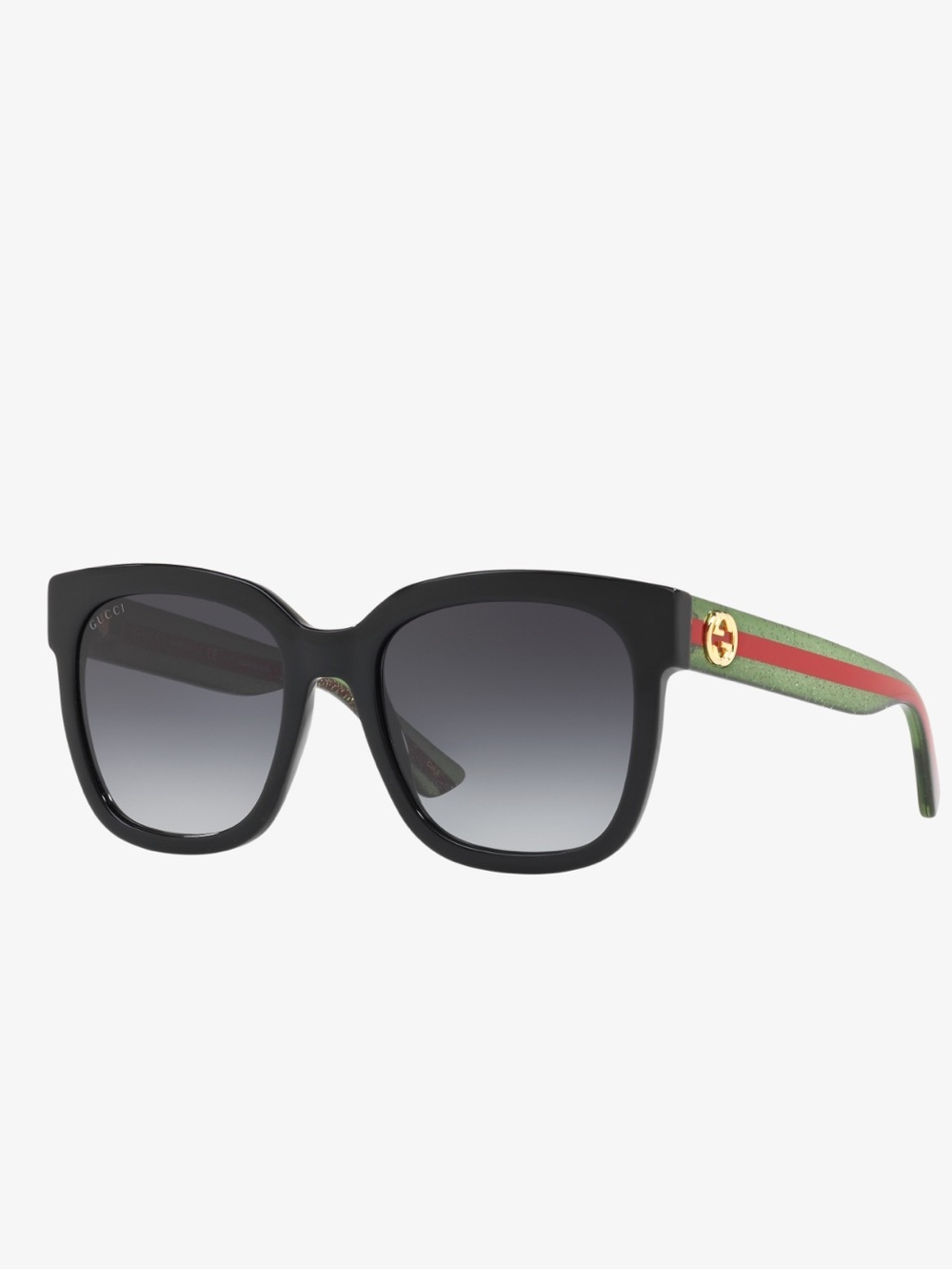 AUTHENTIC Gucci Black Square Sunglasses with Green and Red Stripe Temples
